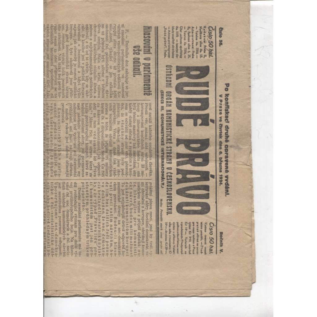 Rudé právo (6.3.1924) - 1. republika, staré noviny
