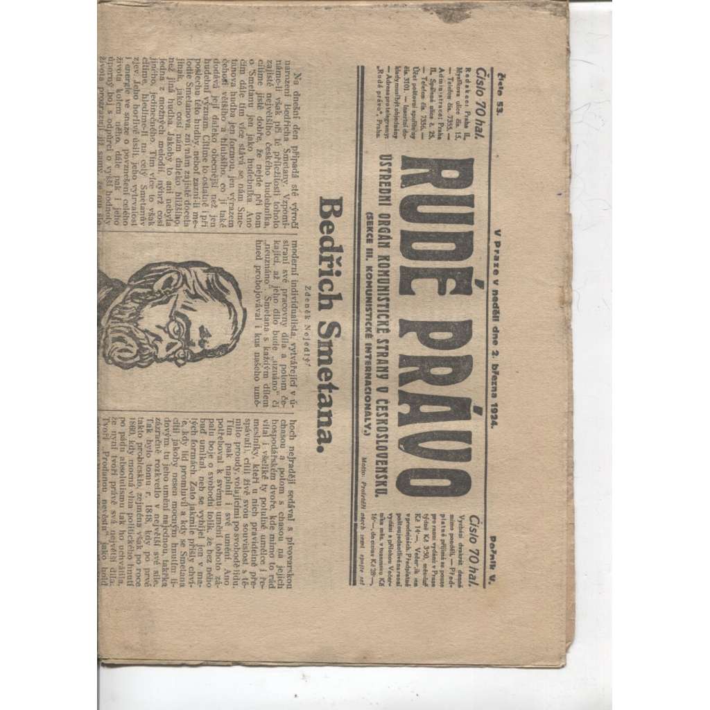 Rudé právo (2.3.1924) - 1. republika, staré noviny