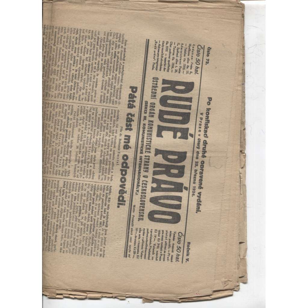 Rudé právo (25.3.1924) - 1. republika, staré noviny