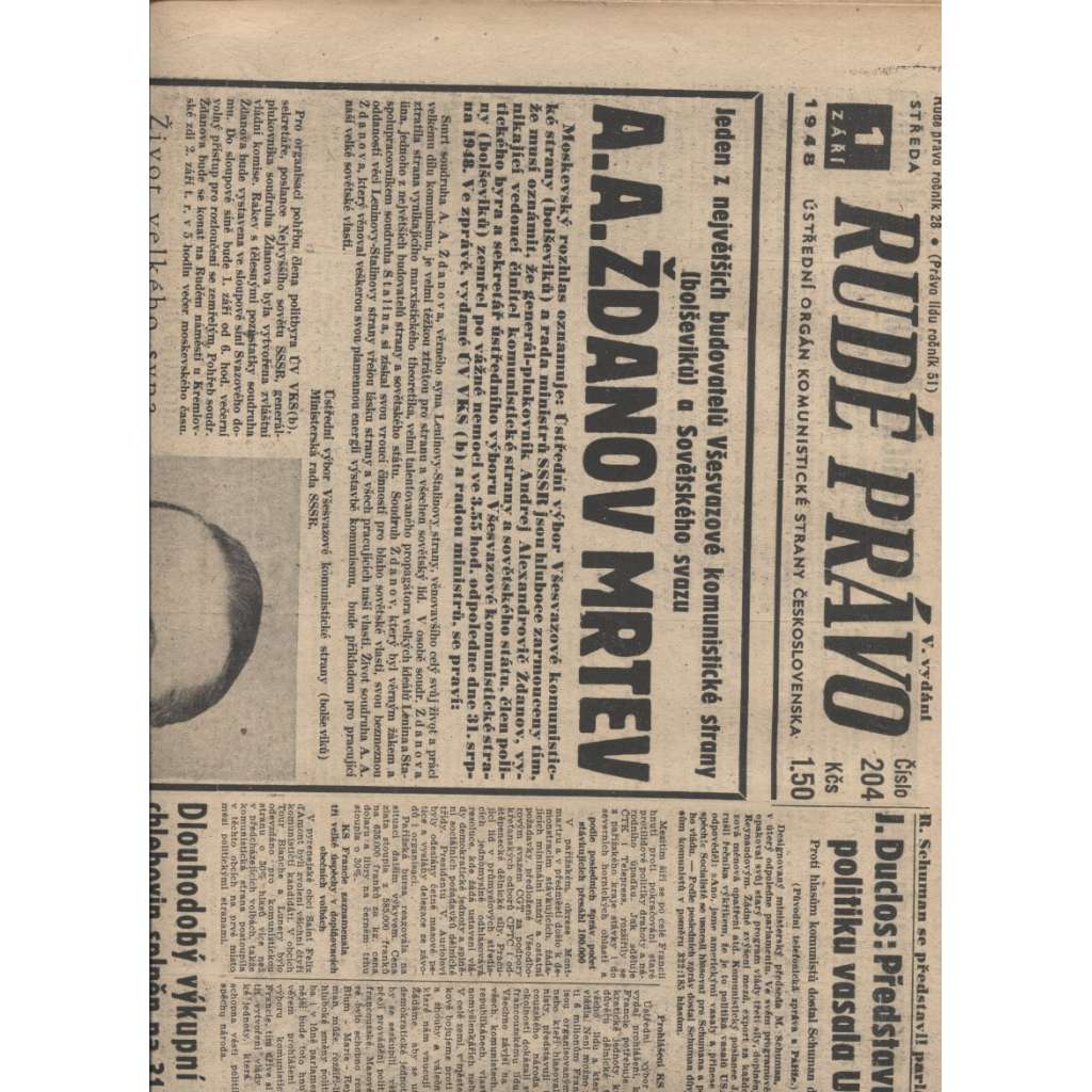 Rudé právo (1.9.1948) staré noviny