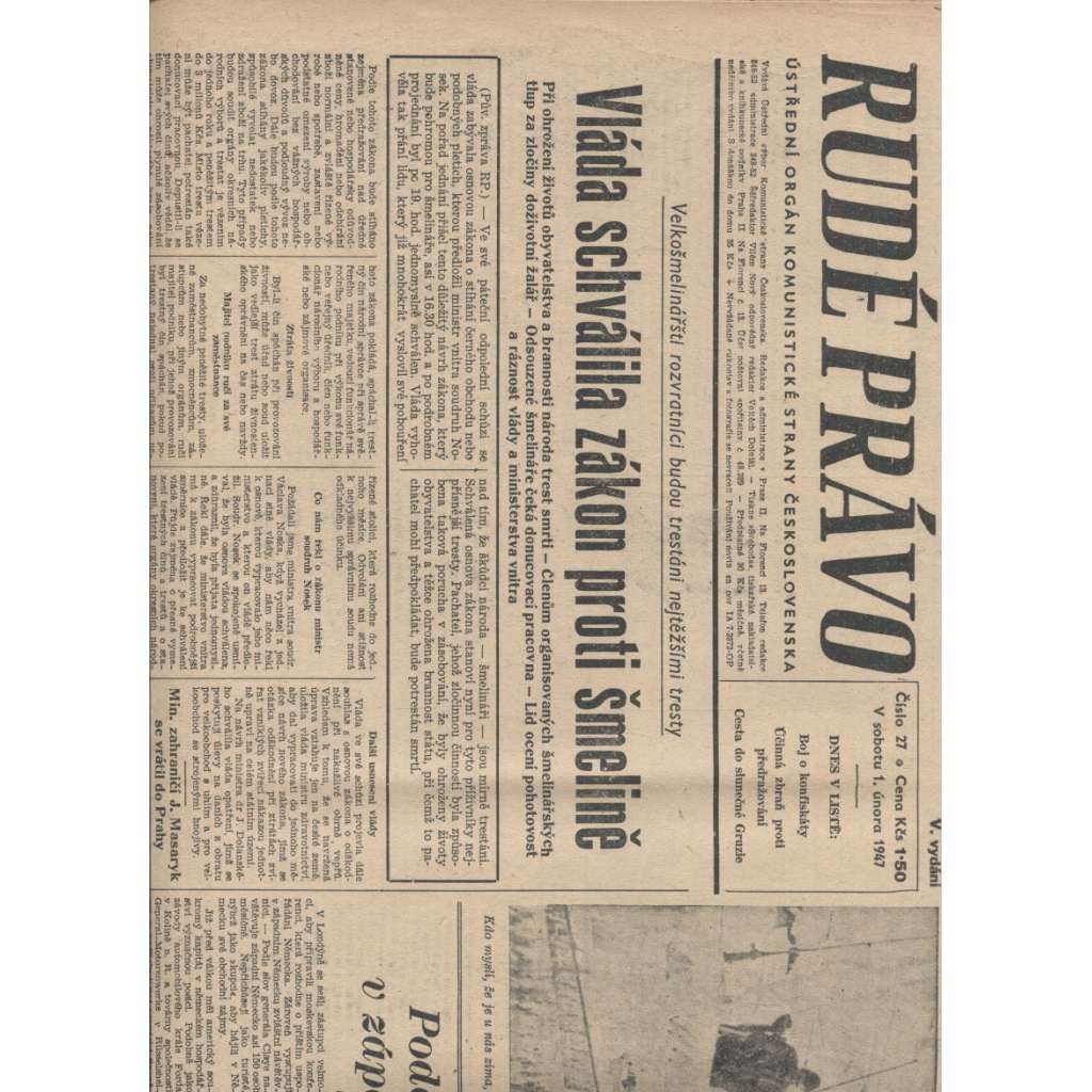 Rudé právo (1.2.1947) staré noviny