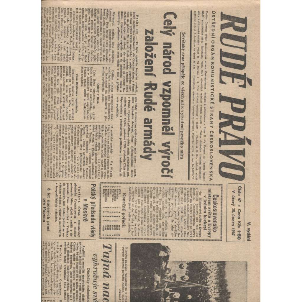 Rudé právo (25.2.1947) staré noviny