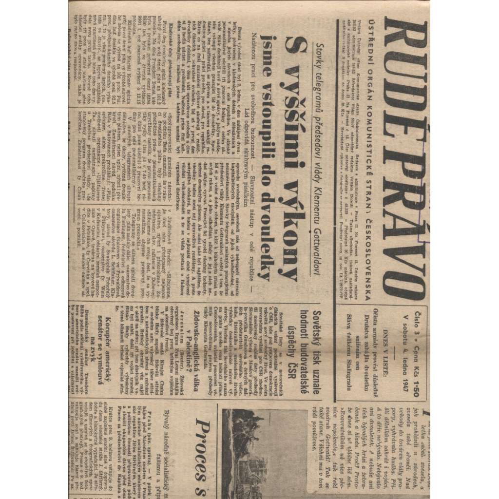 Rudé právo (4.1.1947) staré noviny