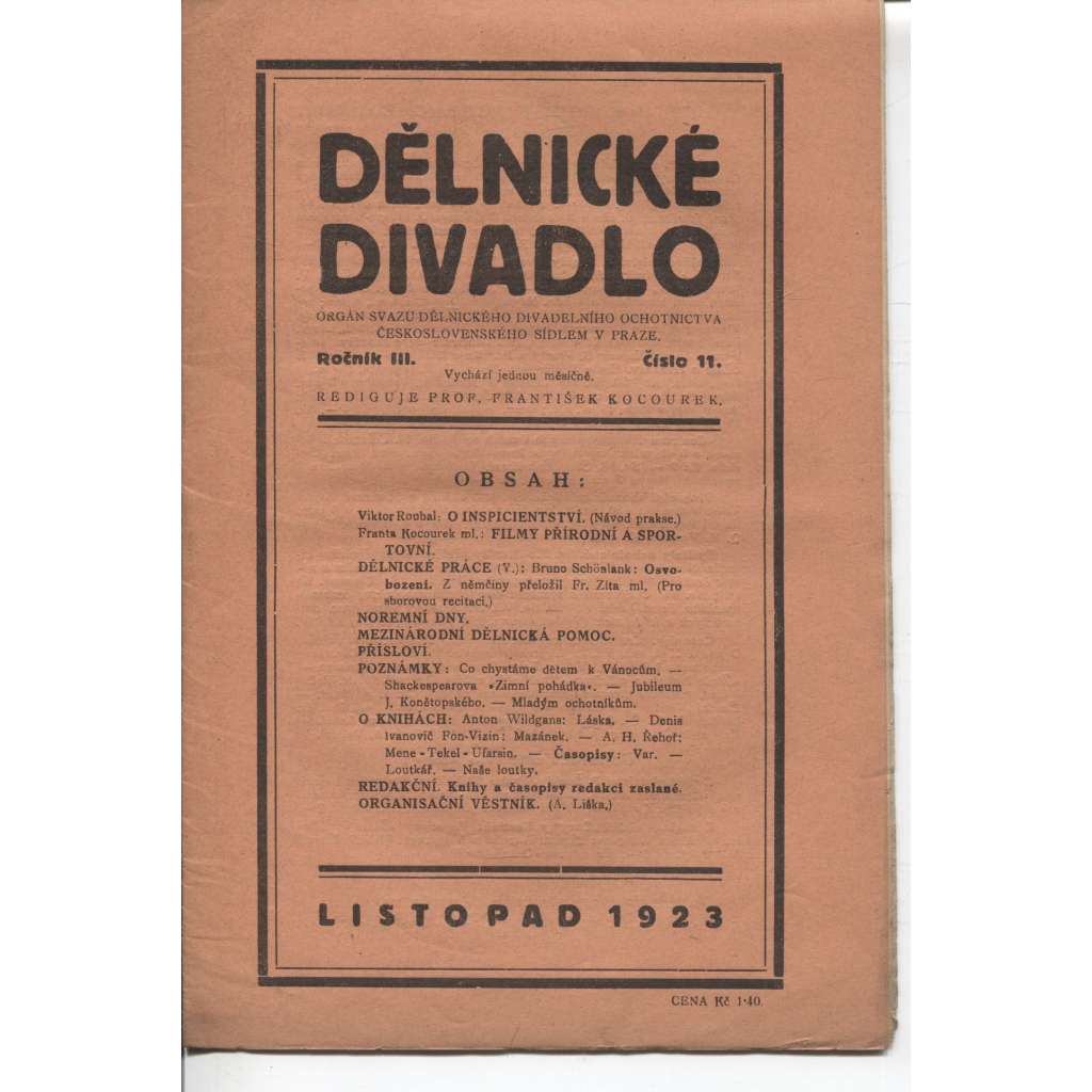 Dělnické divadlo, ročník III., číslo 11/1923