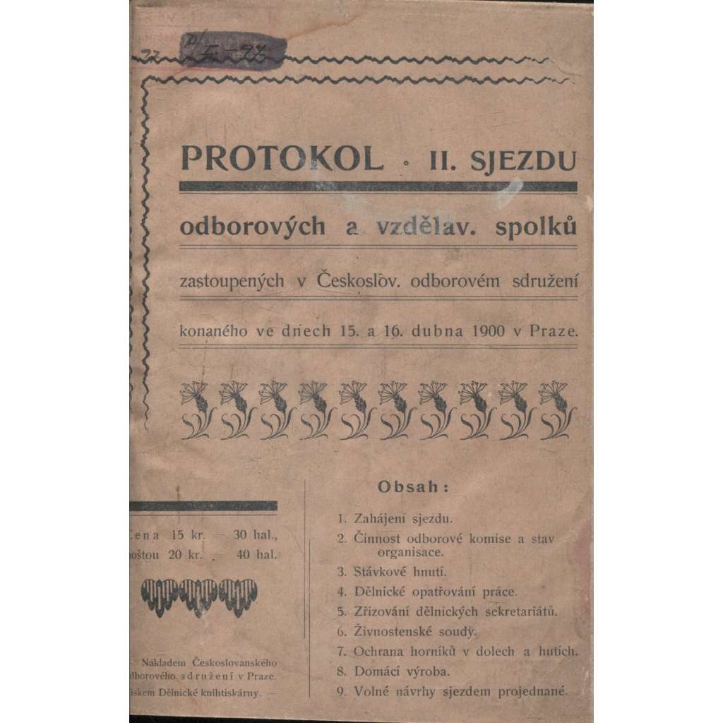 Protokol II. sjezdu odborových a vzdělávacích spolků (odbory)