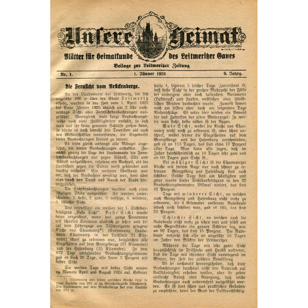 Unsere Heimat, roč. 9, 1928, č. 1-12 [Litoměřice; Leitmeritz; Litoměřicko; historie; dějiny; vlastivěda; Sudety]