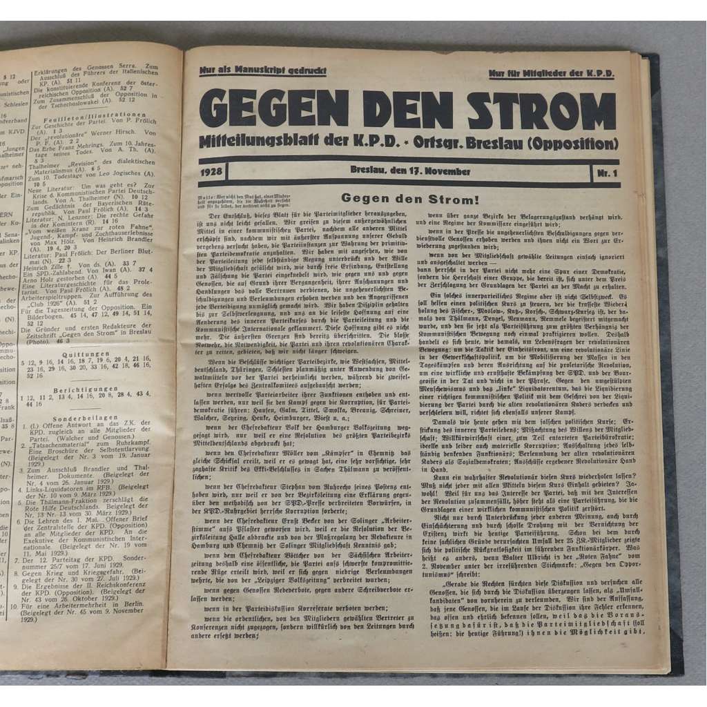 Gegen den Strom, roč. 1, 1928, č. 1-7 [komunismus; pravá opozice, KPD Opposition; Německo; časopis; Komunistická strana Německa]