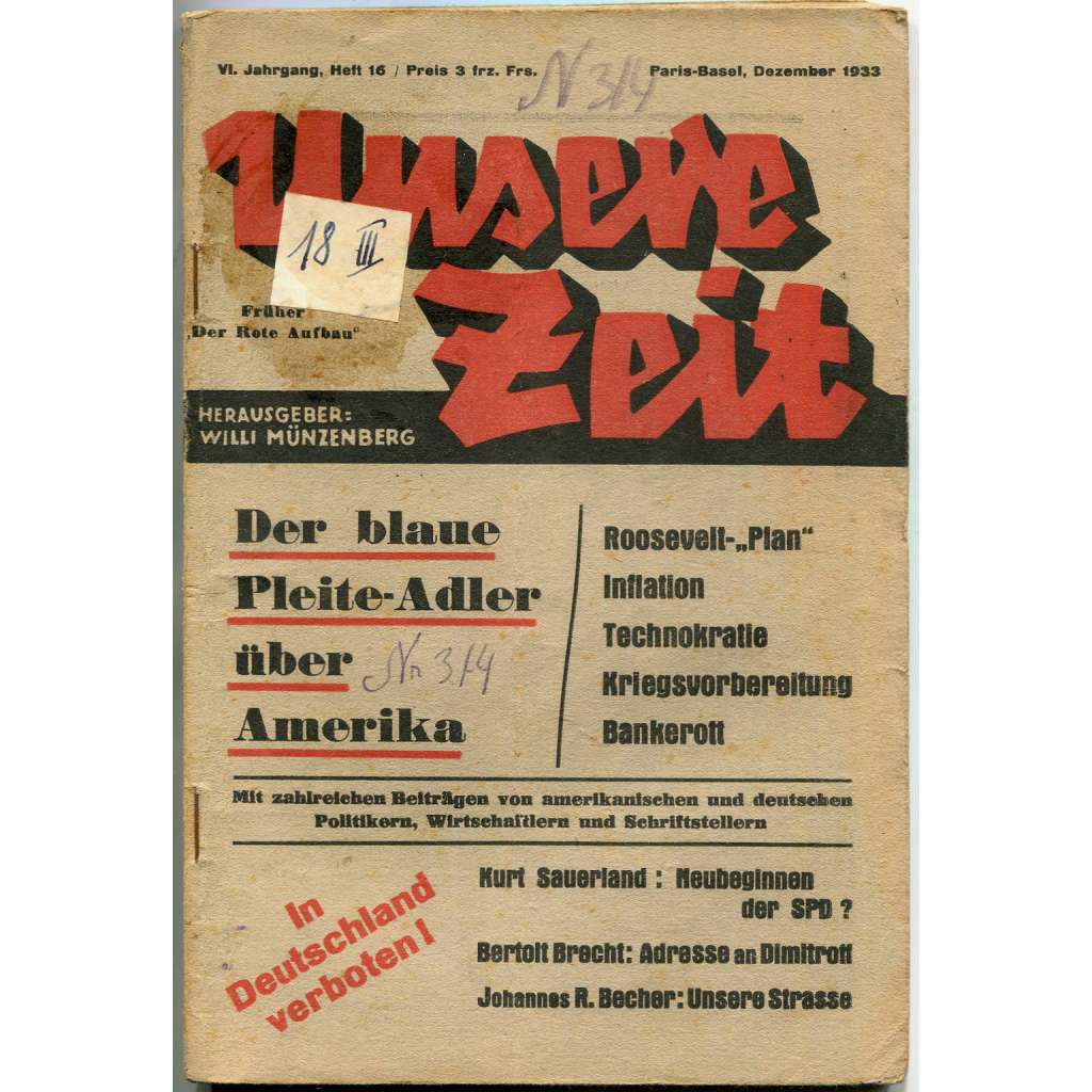 Unsere Zeit [Der rote Aufbau], roč. 6, 1933, č. 16 [komunismus; antifašismus; KPD; Německo; časopis]