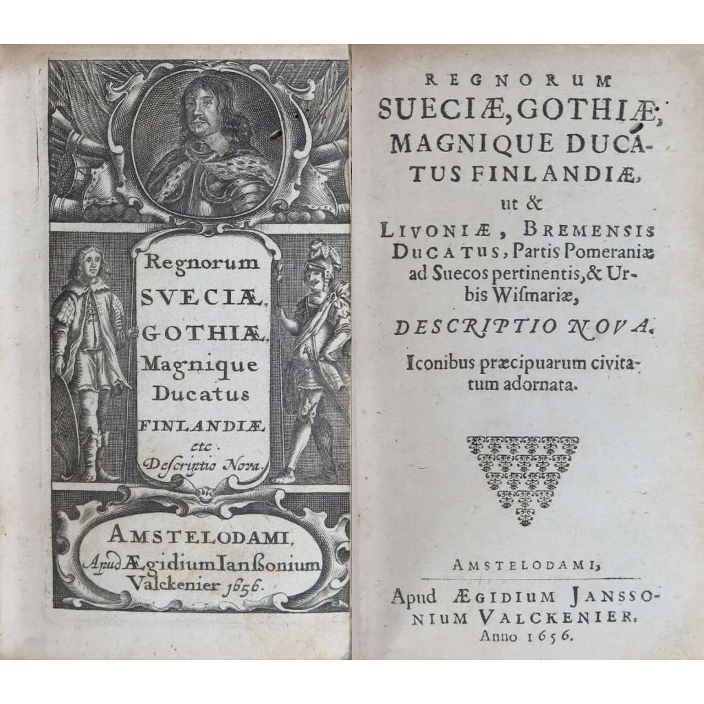 Regnorum Sueciae [...] Descriptio Nova [1656; Švédsko; Norsko; Finsko; veduty; rytiny; mapa; geografie; zeměpis]