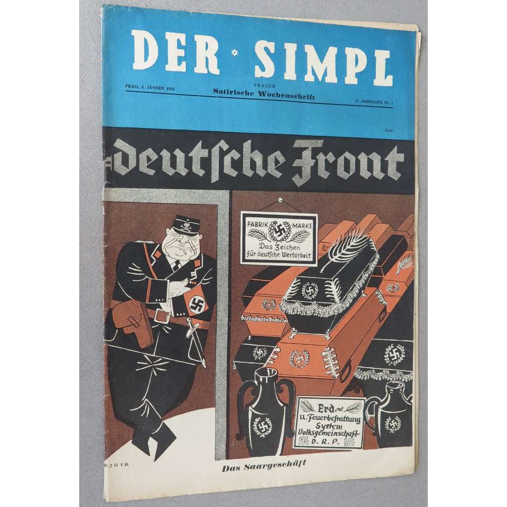 Der Simpl, roč. 2, 1934, č. 1 [politická satira; karikatura; Simplicus; Simplicissimus; antifašismus; umění]