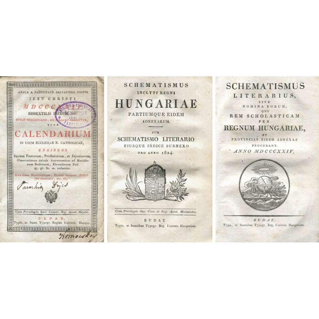 Calendarium; Schematismus inclyti Regni Hungariae [1824; Uhry; Slovensko; církevní správa; církev; školy; Dojč; Senica]