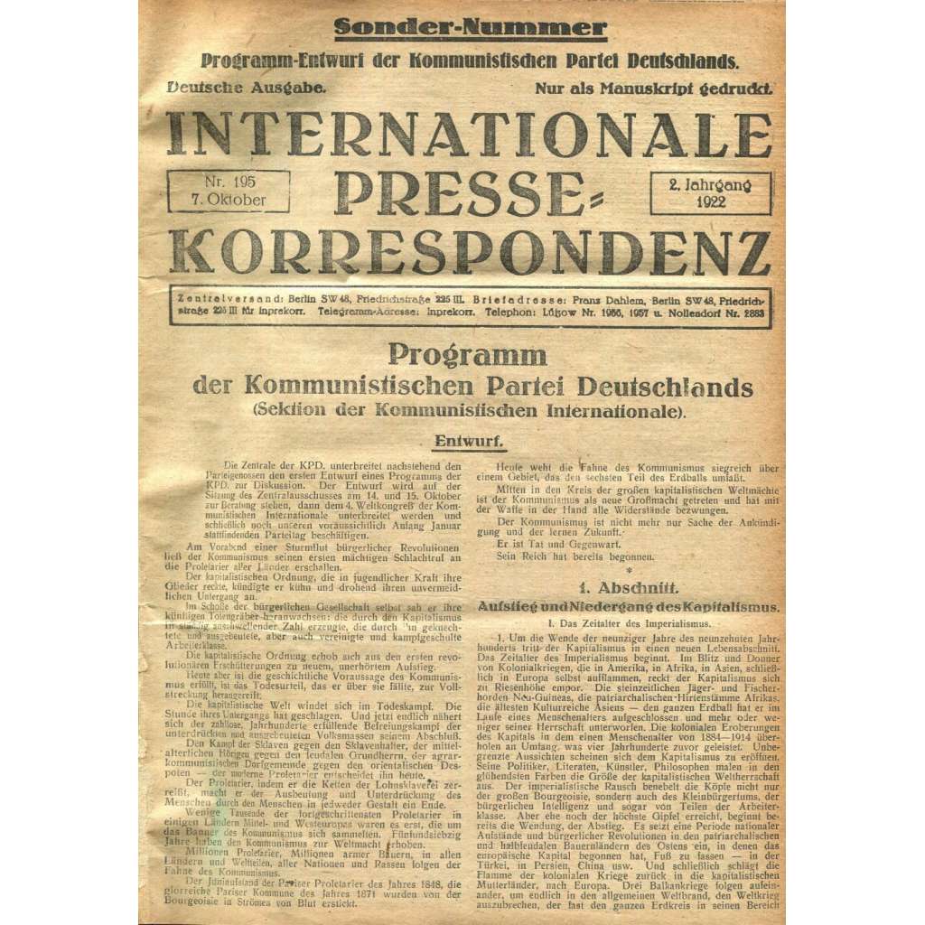 Internationale Presse-Korrespondenz, roč. 2/2, 1922 [Inprekorr; Kominterna; Komunistická internacionála; komunismus]