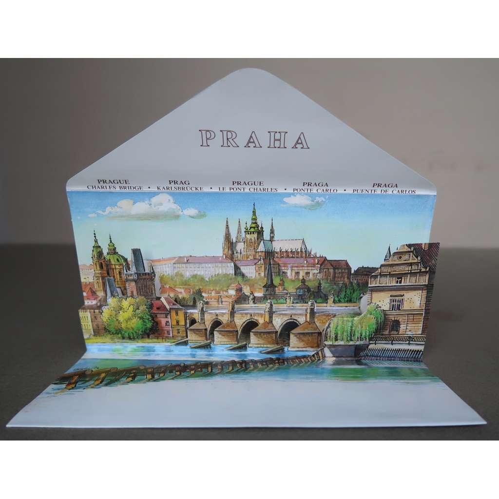 Praha - Karlův most a pohled na Hradčany - prostorová pohlednice (Prague - Charles Bridge / Prag - Karlsbrücke / Prague - Le Pont Charles / Praga - Ponte Carlo)