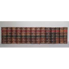 Allgemeine deutsche Real-Encyclopädie für die gebildeten Stände (Conversations-Lexicon), 10 Bände + Neue Folge, 2 Bände in 4 Büchern [lexikon, slovník, encyklopedie Brockhaus,  knihy 19. století, vazba kůže - polokožená]