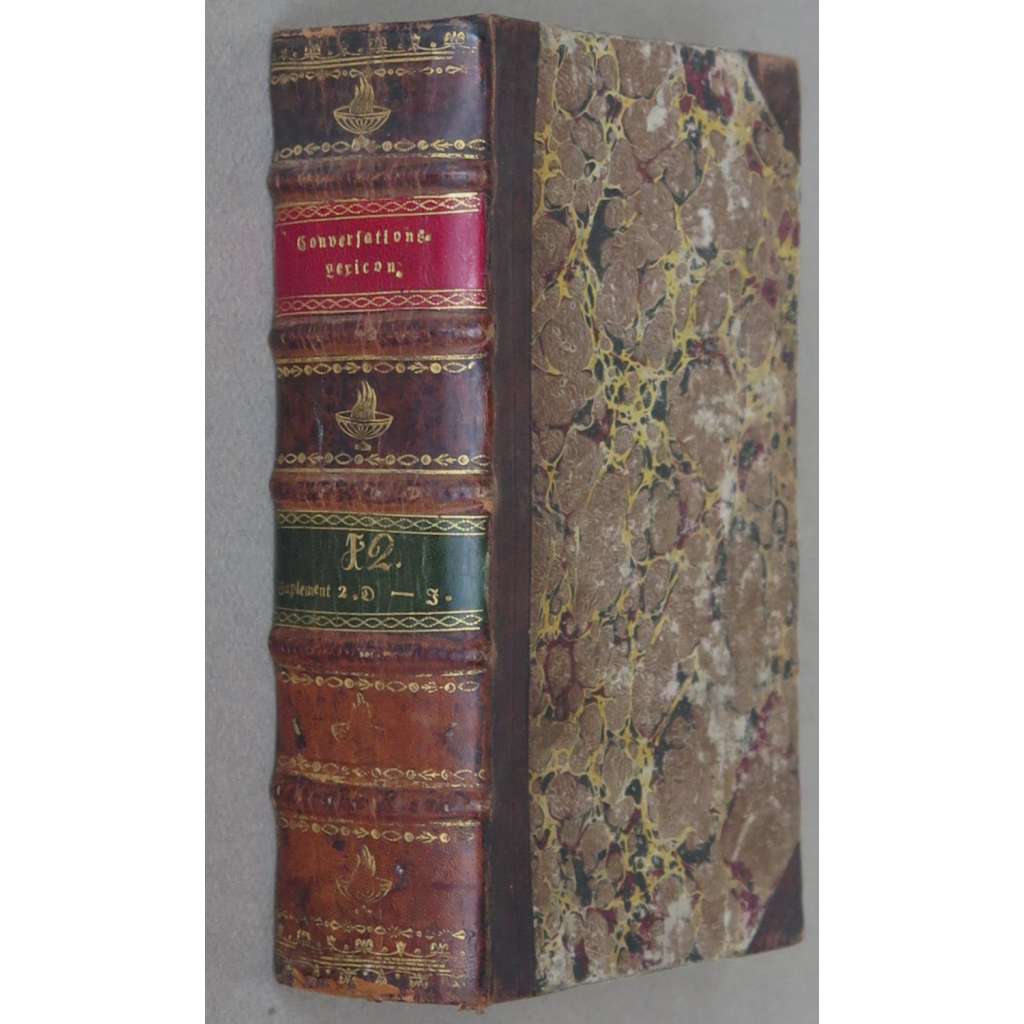 Conversations-Lexicon. Neue Folge, sv. 1/2 [1824; Brockhaus; lexikon; slovník; encyklopedie; 19. století; vazba; kůže]