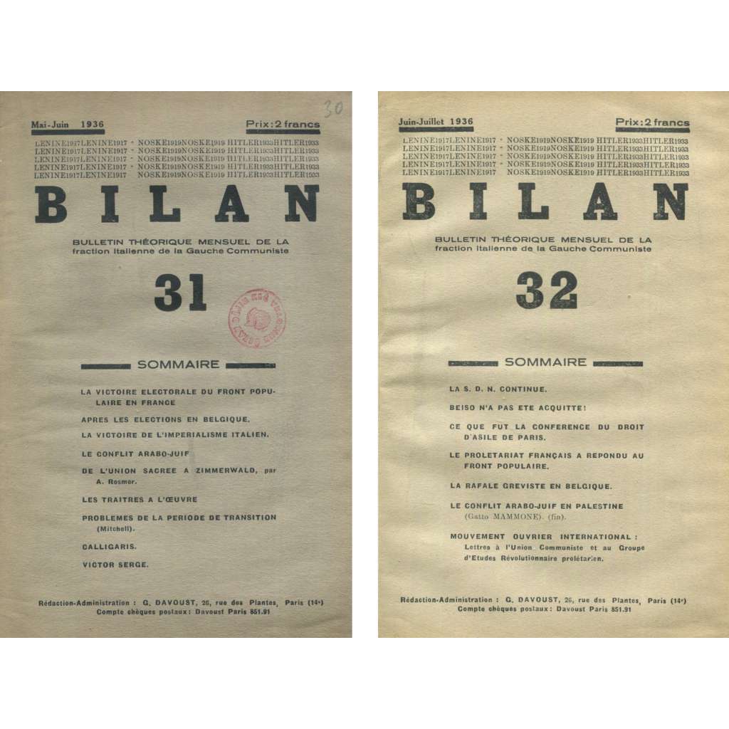 Bilan, 1936, č. 31 a 32 [časopis; levý komunismus; marxismus; Itálie; komunistická levice; Amadeo Bordiga]