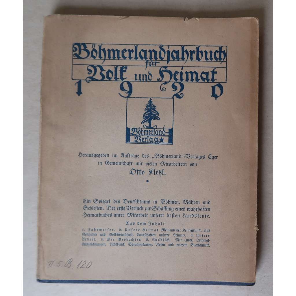 Böhmerlandjahrbuch für Volk und Heimat 1920 [Sudety, čeští a moravští Němci, vlastivěda]