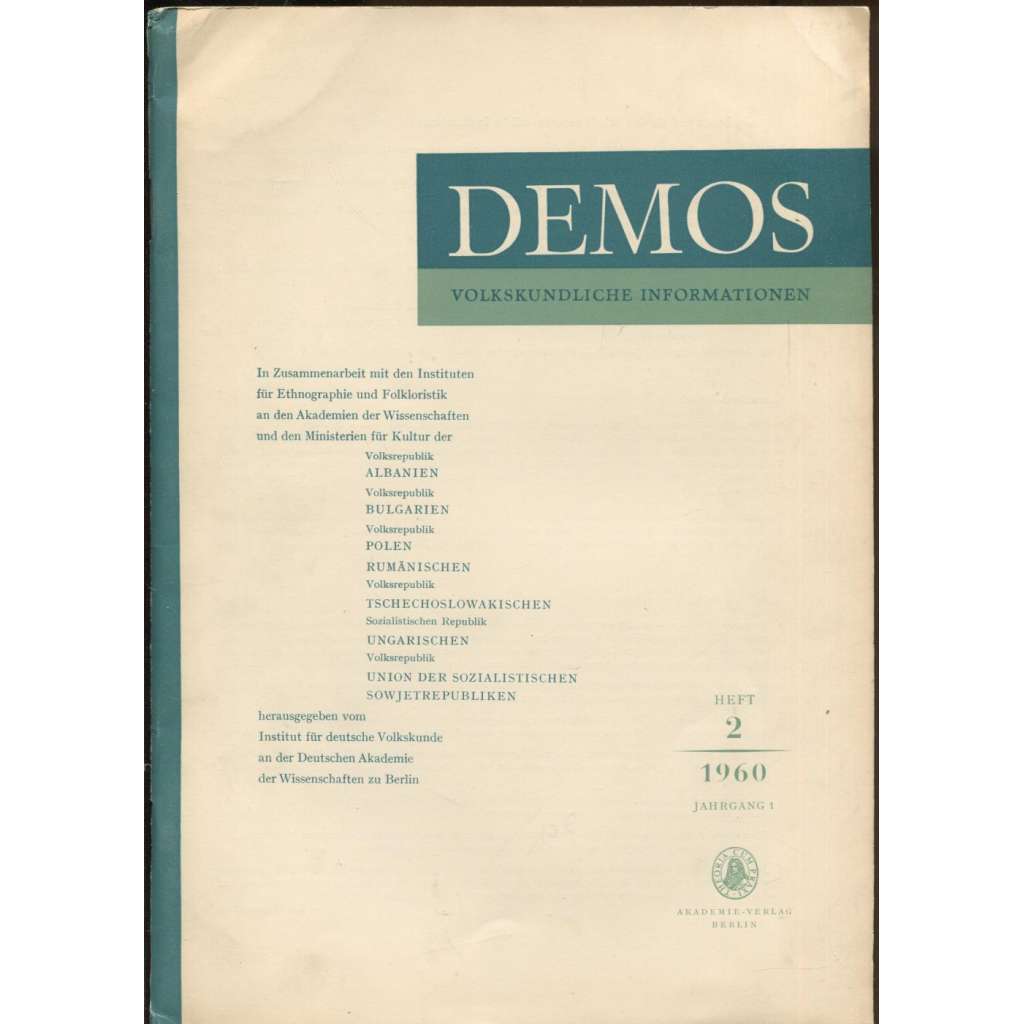 Demos. Volkskundliche Informationen; 1/2 (1960)	[časopis, etnografie, folkloristika]