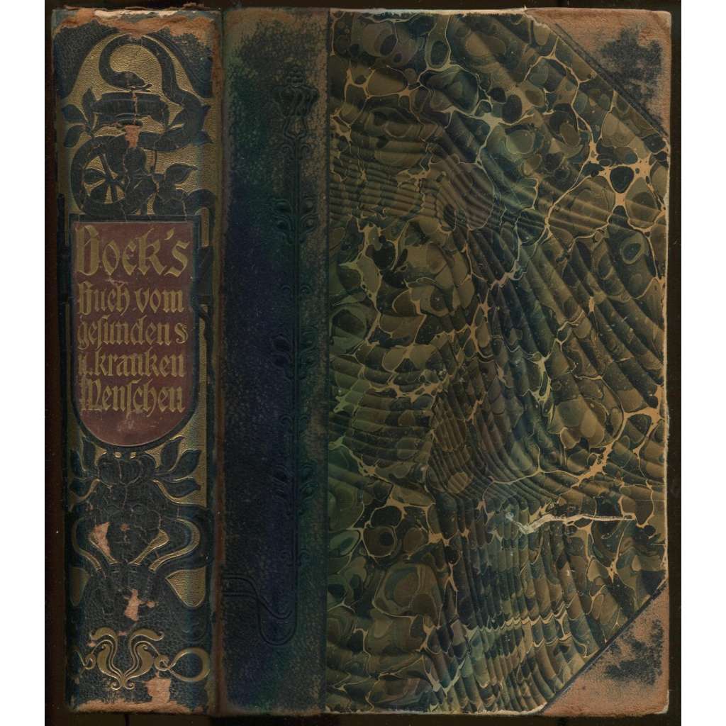 Das Buch vom gesunden und kranken Menschen. Sechzehnte, umgearbeitete Auflage. Mit zahlreichen Abbildungen in Holzschnitt und mehreren Farbtafeln. Neu bearbeitet von Dr. W. Camerer [historie lékařství, vazba kůže]