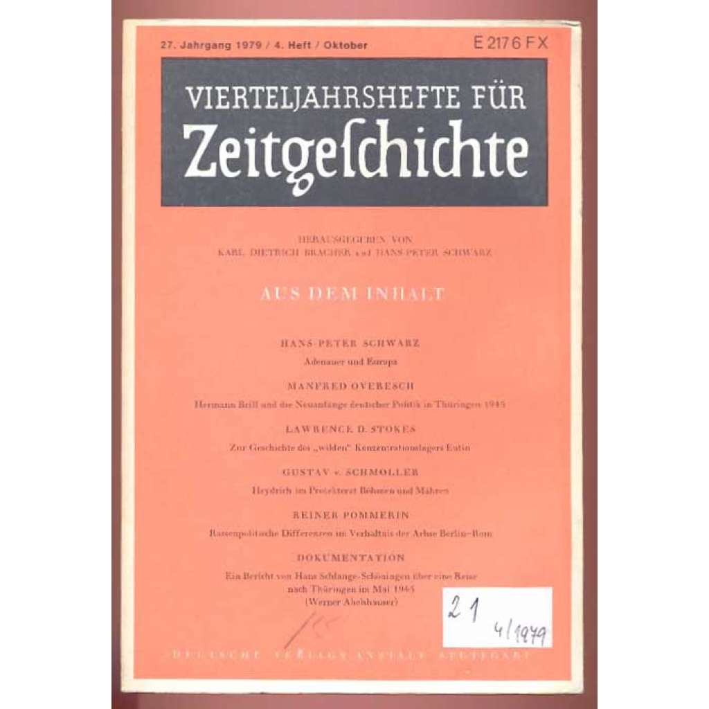 Vierteljahreshefte für Zeitgeschichte; 27. Jahrgang 1979, 4. Heft, Oktober [historie, historiografie]