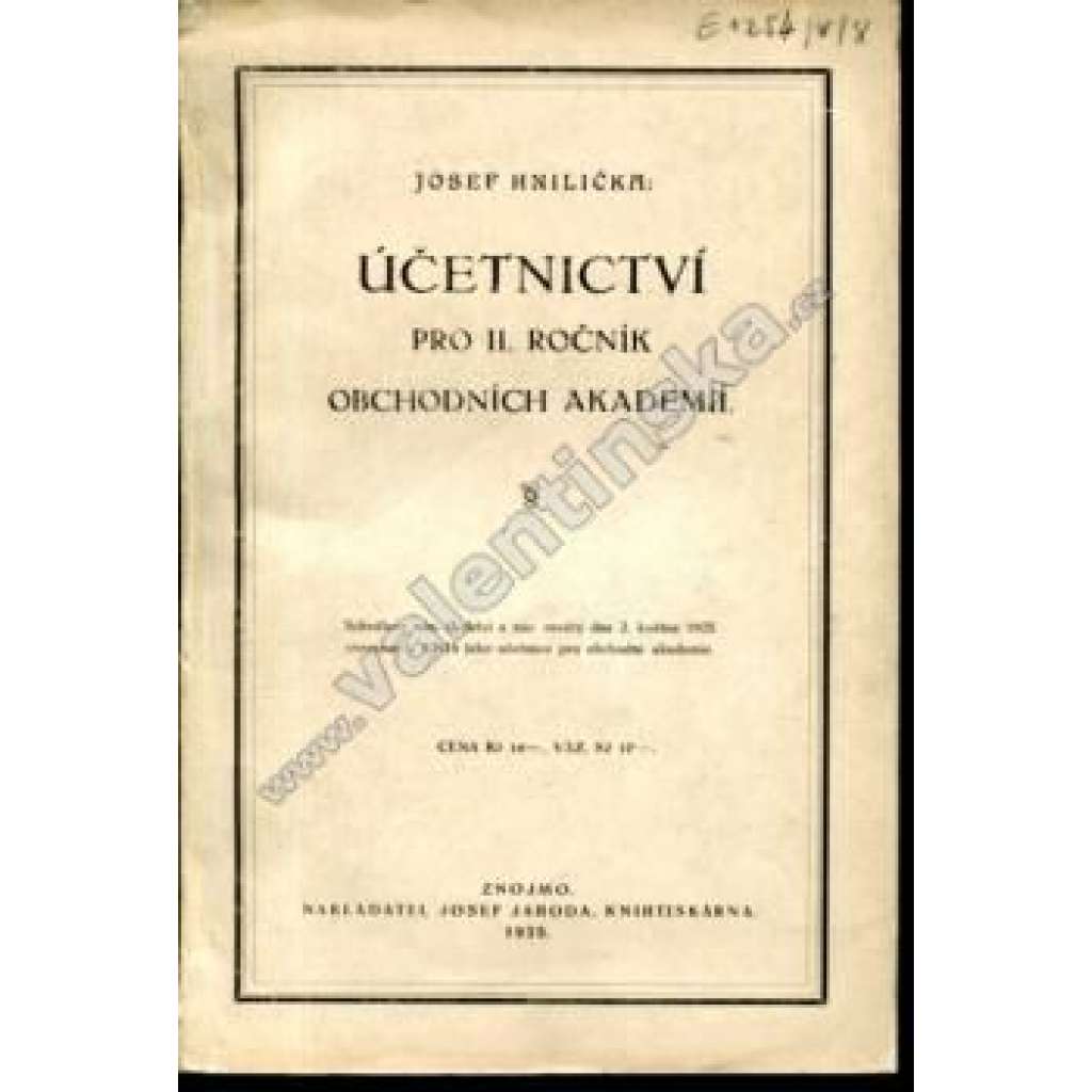 Účetnictví pro II. ročník obchodních akademií (účetnictví, učebnice, první republika)