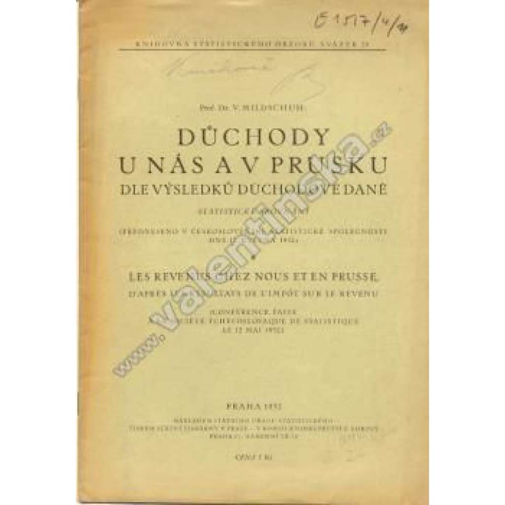 Důchody u nás a v Prusku (edice: Knihovna Statistického obzoru, sv. 28) [důchod, Východní Prusko, Československo, první republika]