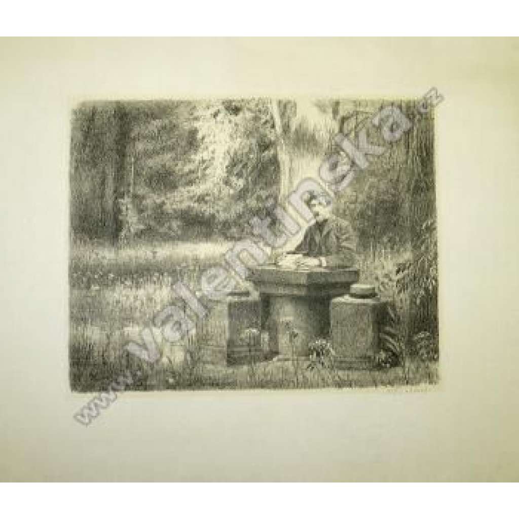 Mladý Švabinský u kamenného stolu, litografie, Max Švabinský (1873 - 1962)