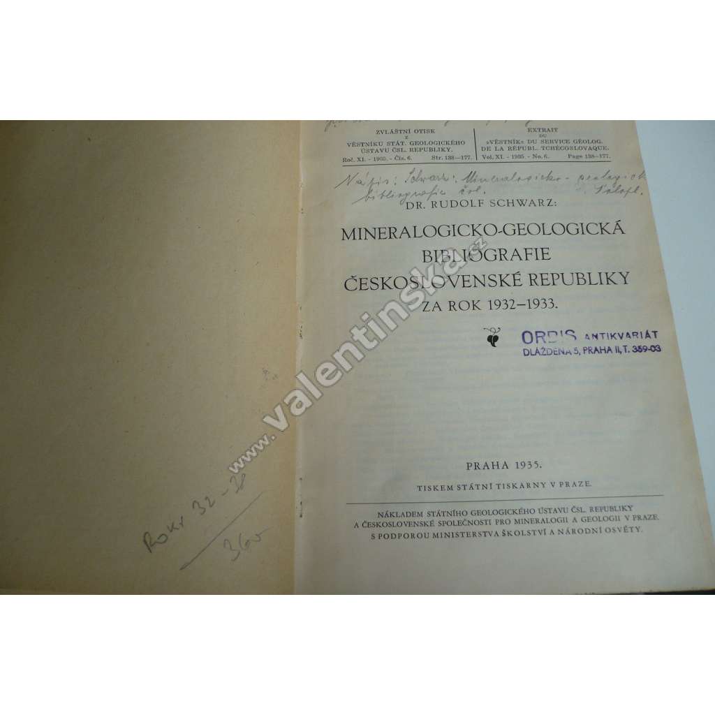 Mineralogicko-geologická bibliografie ČSR 1932-38 (geologie, soupis literatury)