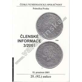 Česká numismatická spol., Členské informace 3/2001