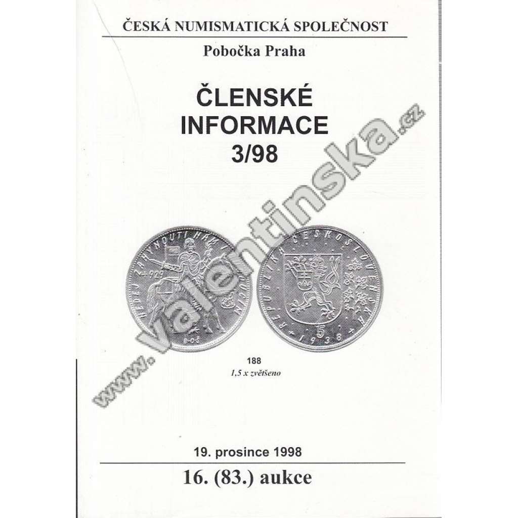 Česká numismatická spol., Členské informace 3/98