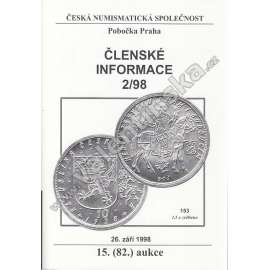 Česká numismatická spol., Členské informace 2/98