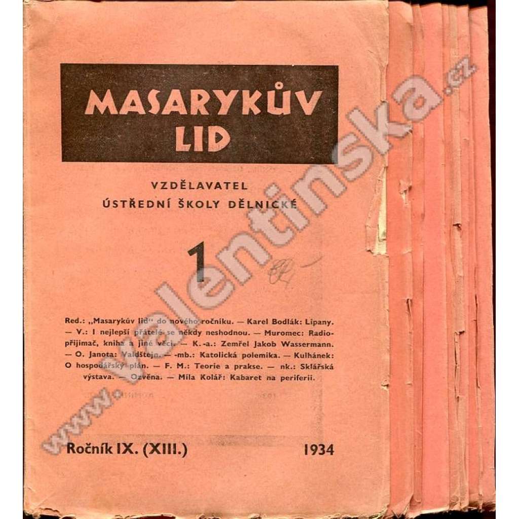 Masarykův lid, r. IX. (XIII.), 1934 [noviny, vydává Klofáč - národní socialisté, 1. republika]