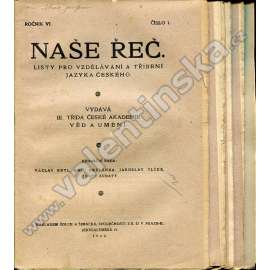 Naše řeč, r. VI. (1922) - v sešitech