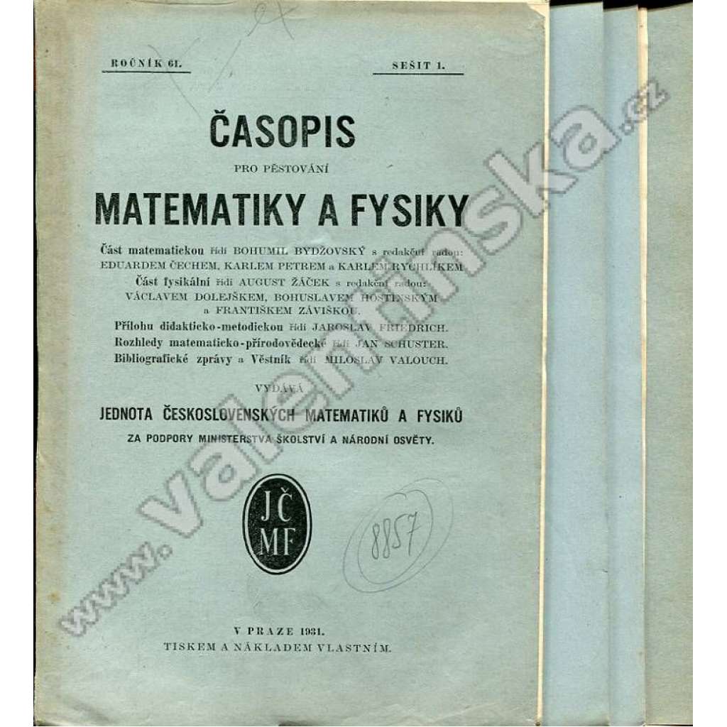 Časopis pro pěstování matematiky a fysiky, 1930-31