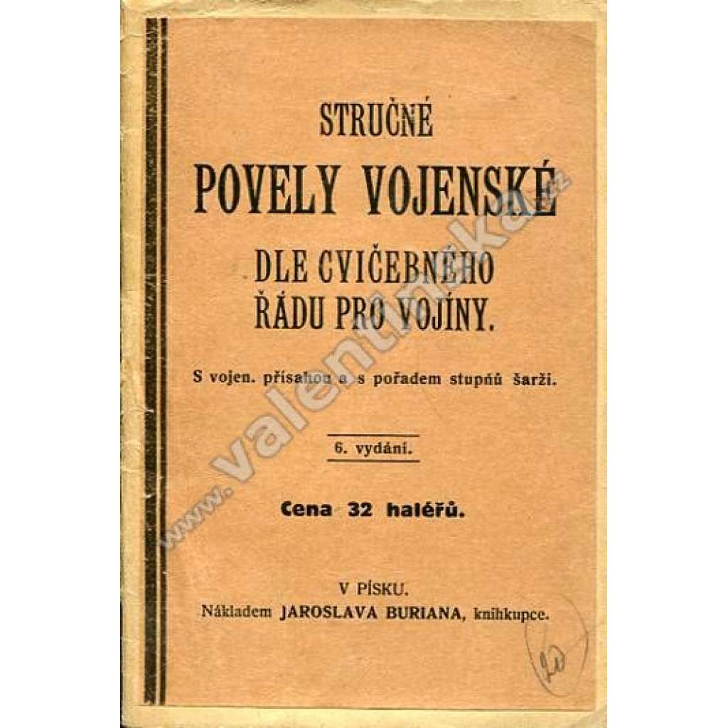 Stručné povely vojenské dle cvičebního řádu pro vojíny (vojenský výcvik, armáda, Rakousko-Uhersko)