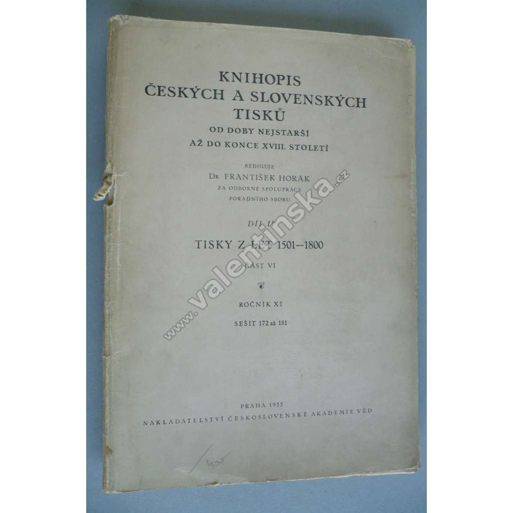Knihopis českých a slovenských tisků II - část VI (seš.172-181)(vyd. r. 1955)[soupis starých českých knih]