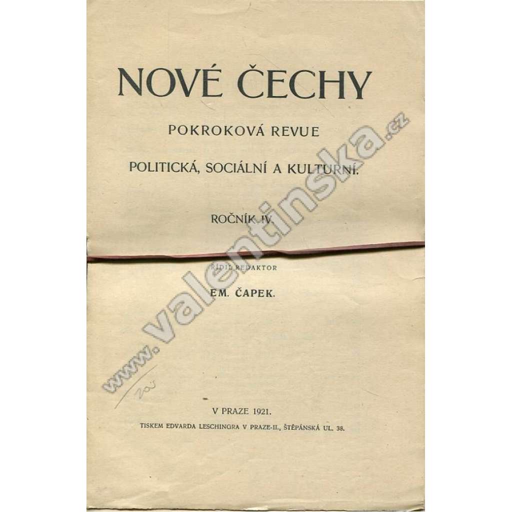 Nové Čechy, r. IV. (1921) Pokroková revue politická, sociální a kulturní [levicový časopis; socialismus]
