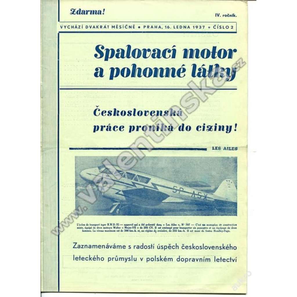 ČASOPIS SPALOVACÍ MOTOR A POHONNÉ LÁTKY - 1937