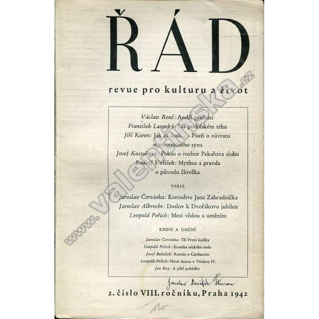 Řád: Revue pro kulturu a život. 2/1942 (r. VIII.)