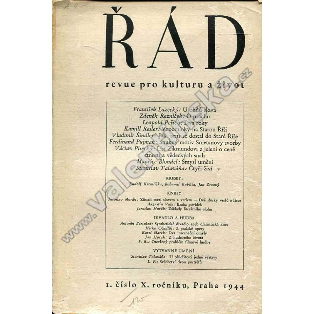 Řád: Revue pro kulturu a život. 1/1944 (r. X.)