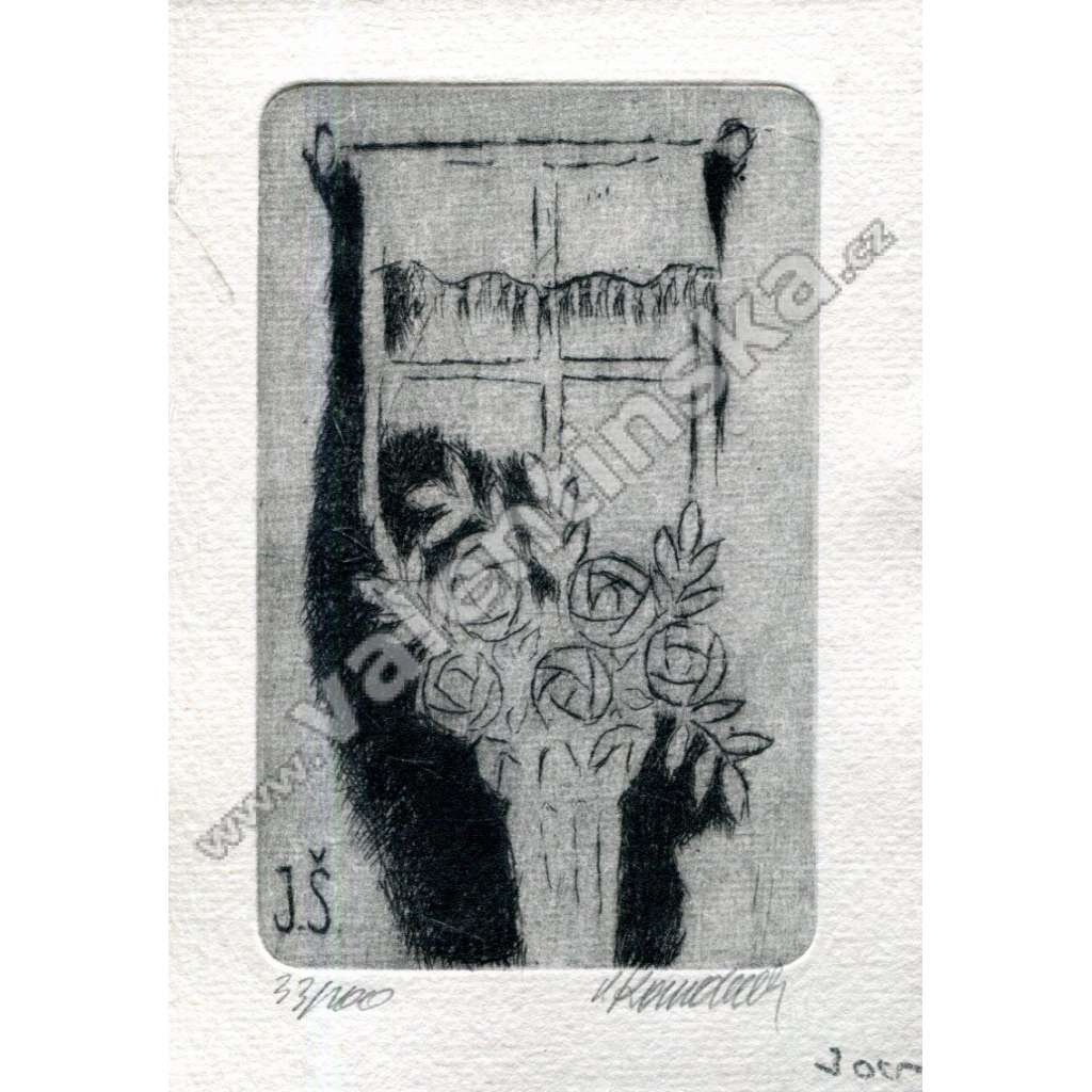 Růže před oknem (Vladimír Komárek originální lept - signováno)