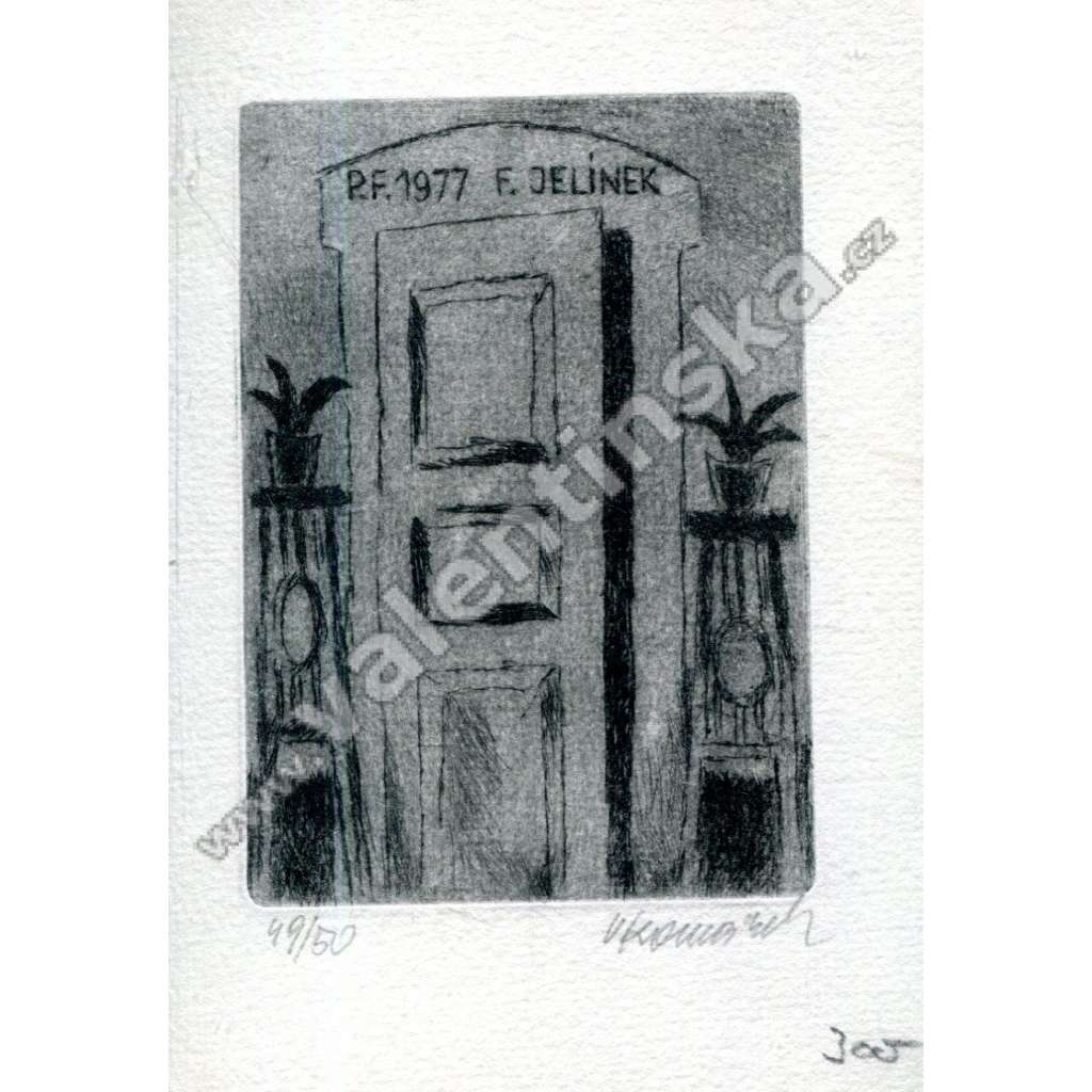Dveře a kaktusy (Vladimír Komárek originální lept - signováno)