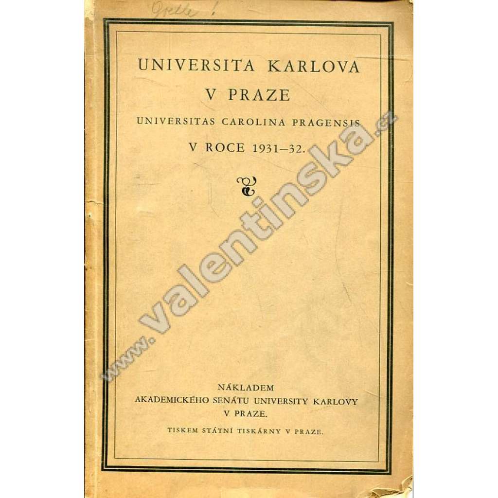 Universita Karlova v Praze v roce 1931-32